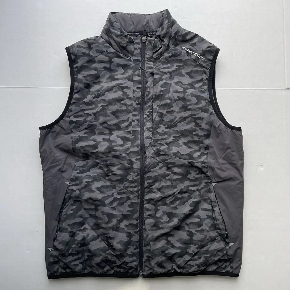 Vineyard Vines Jim Nantz Performance Waterproof Full Zip Puffer Vest Camo M